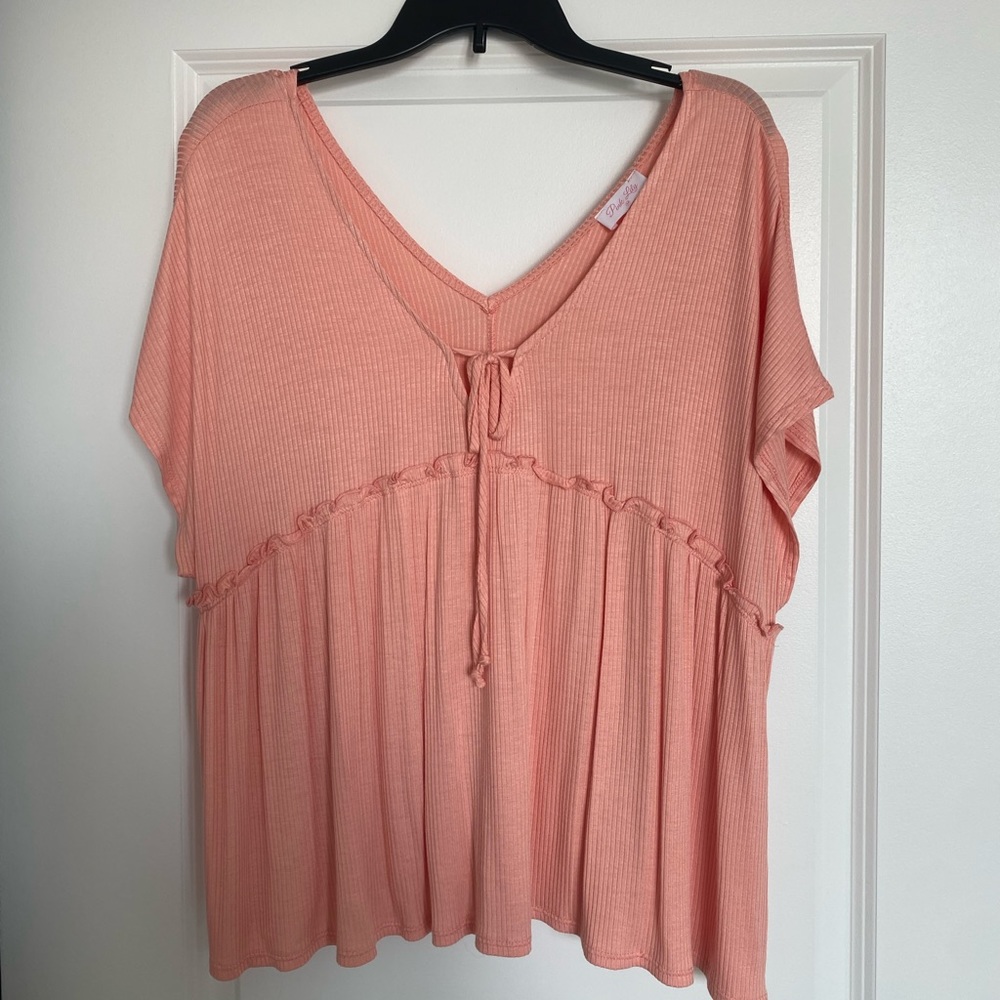 Pink Lilly peach v neck blouse